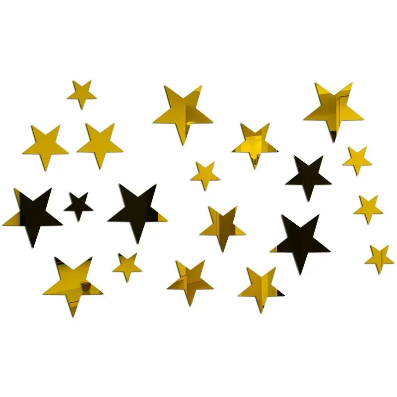 20pcs Star Wall Sticker 3D Acrylic Irregular Mirror Vanity Living Room Decoration Cartoon Wall Stickers for Kids Room Home Decor