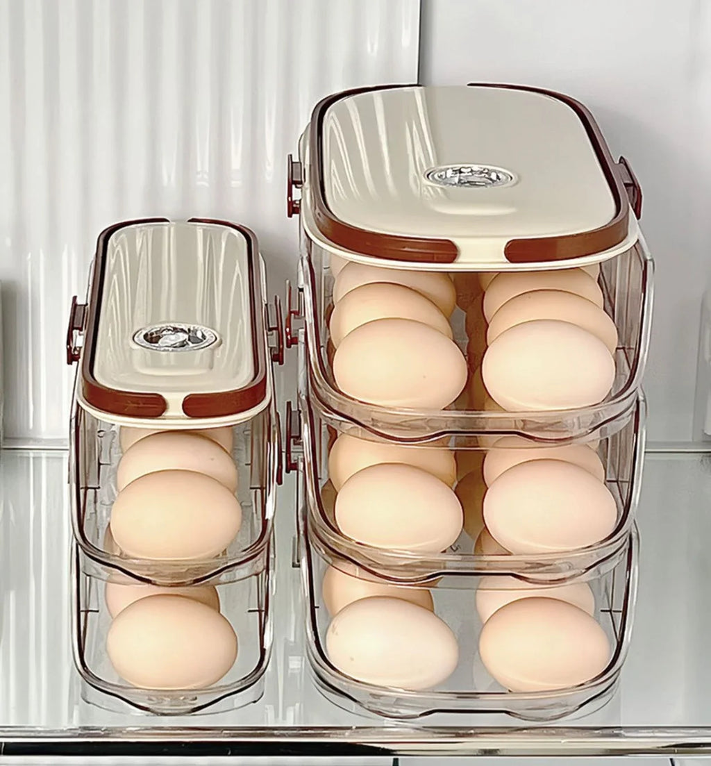 Automatic Rolling Large Capacity Egg Storage Refrigerator Storage Box Egg Fresh-keeping Rack Household Kitchen Tools