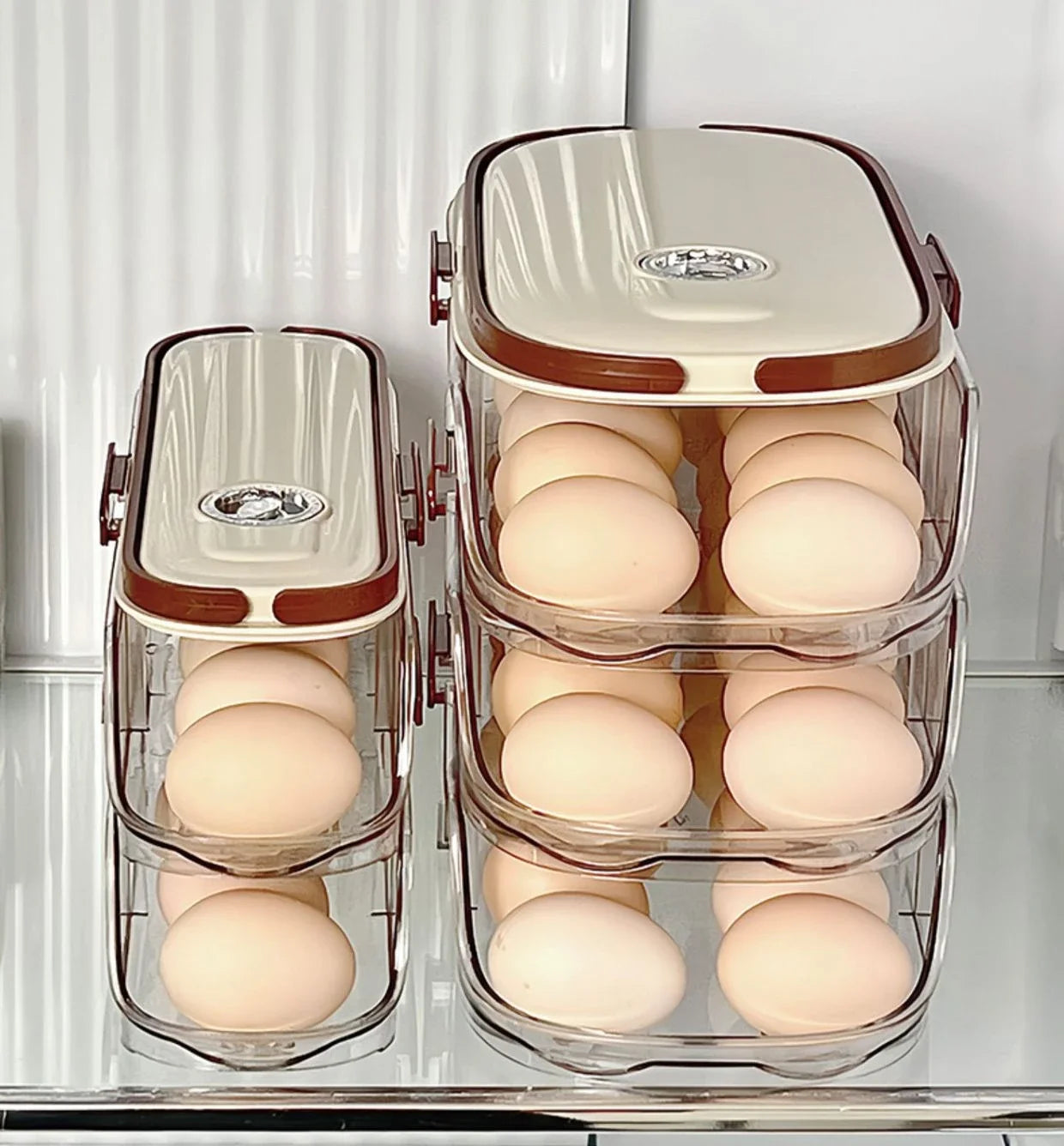 Automatic Rolling Large Capacity Egg Storage Refrigerator Storage Box Egg Fresh-keeping Rack Household Kitchen Tools