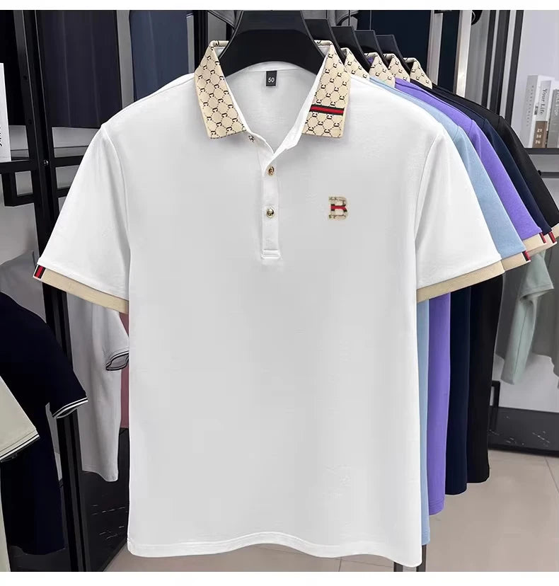 Luxury brand B letter printed pattern short sleeved men's summer polo shirt breathable new color blocked business casual T-shirt