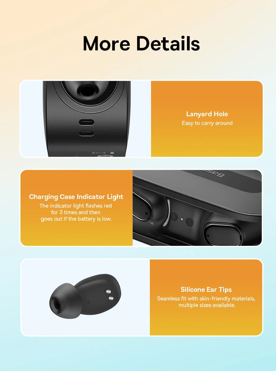 Baseus True Wireless Earphone Bluetooth 5.3 HiFi Sports Earbuds Fast Charge 0.06' Low Latency 25H Playtime