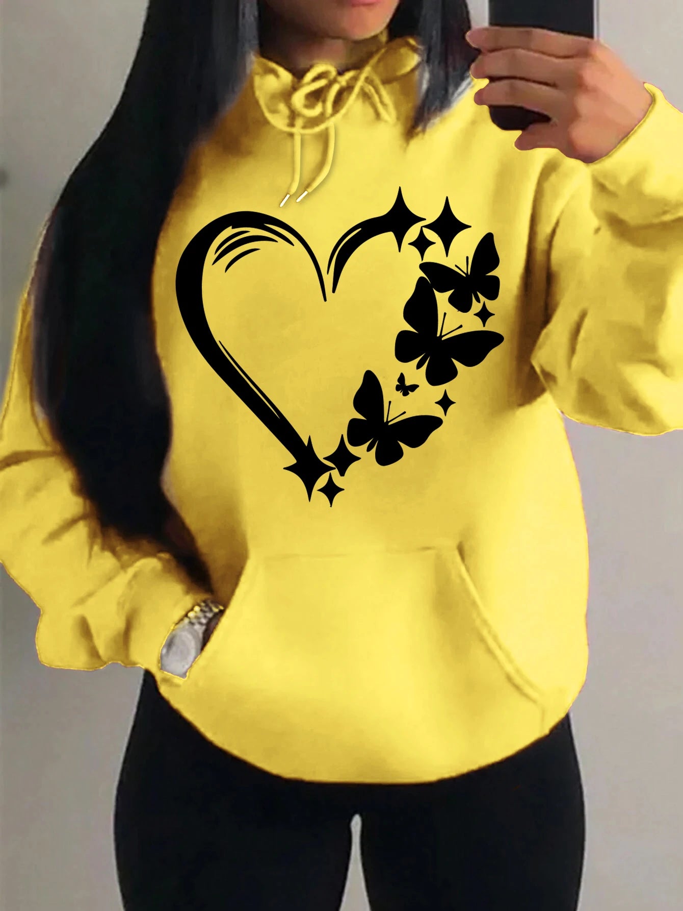 Combination Of Love And Butterfly  Pattern Hoody Women Hip Hop Street Hoodies Trendy Pocket Clothes Vintage Multicolor Hoodie