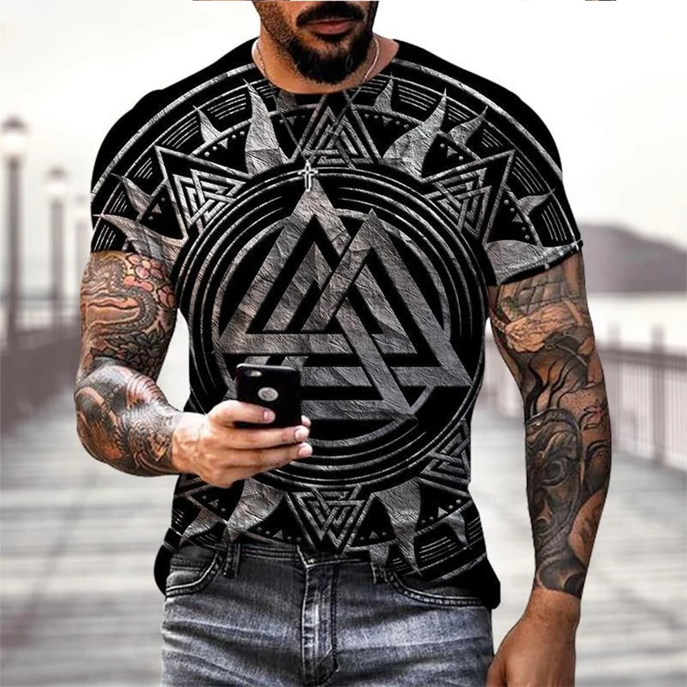 Viking Tattoo 3D Printing T-Shirt Men's Fashion Street Hip Hop Viking Pattern Short Sleeve Tops Funny Women Kids T shirt Summer