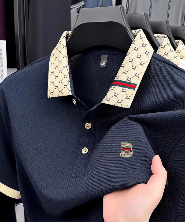 Luxury brand B letter printed pattern short sleeved men's summer polo shirt breathable new color blocked business casual T-shirt