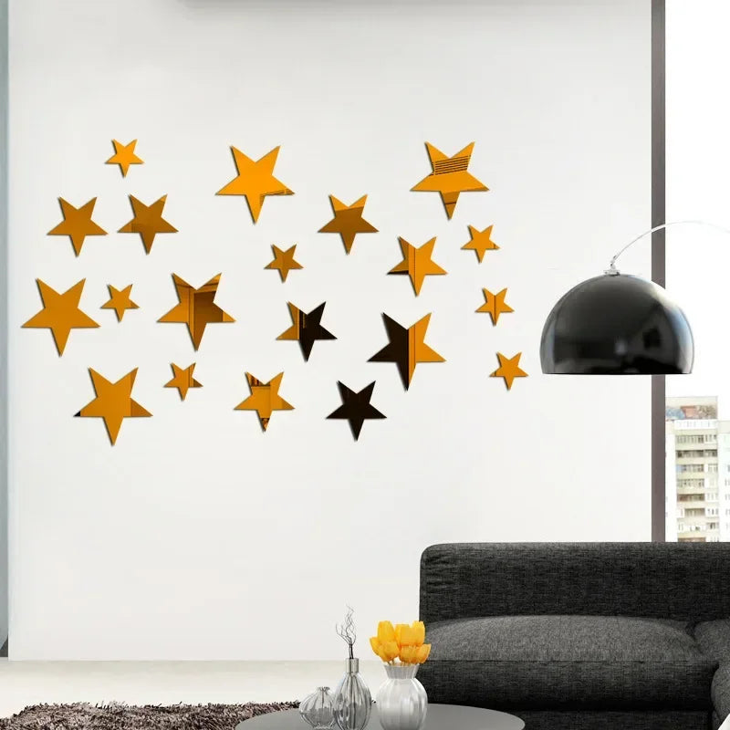 20pcs Star Wall Sticker 3D Acrylic Irregular Mirror Vanity Living Room Decoration Cartoon Wall Stickers for Kids Room Home Decor