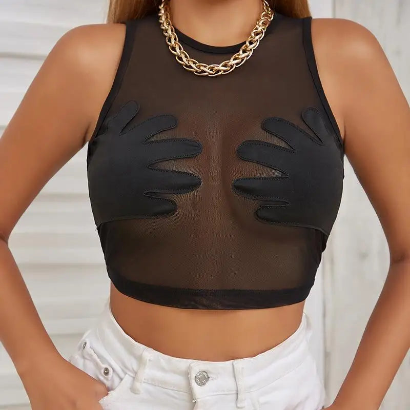 Summer  Women's round Ne Svel Me Splice Creative  Vest Street Sle ort Length  Color Polyester Fiber
