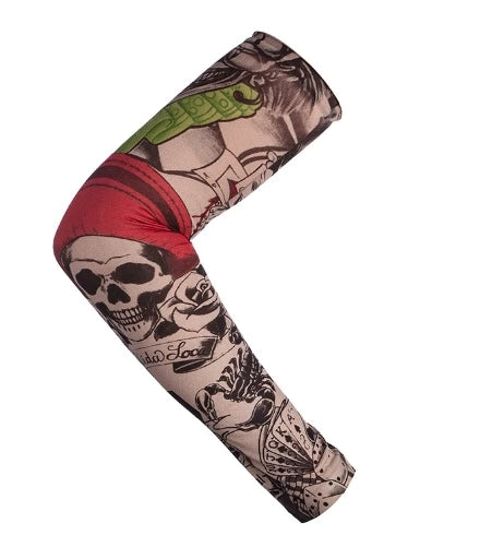 1PCS Men Long Fake Warmers Summer Tattoo Sleeves Sun Protection Cover Outdoor Gloves Driving Ice Silk Arm Sleeves Women