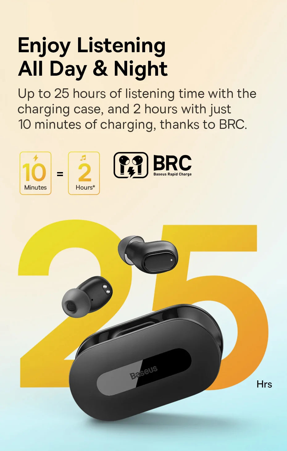 Baseus True Wireless Earphone Bluetooth 5.3 HiFi Sports Earbuds Fast Charge 0.06' Low Latency 25H Playtime