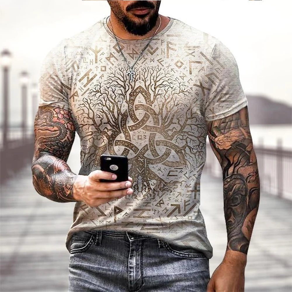 Viking Tattoo 3D Printing T-Shirt Men's Fashion Street Hip Hop Viking Pattern Short Sleeve Tops Funny Women Kids T shirt Summer