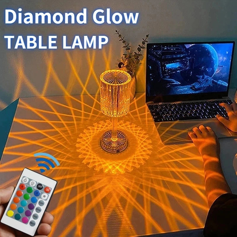 LED Night Light Crystal Lamp Projection Touch Color Changing Room Decoration