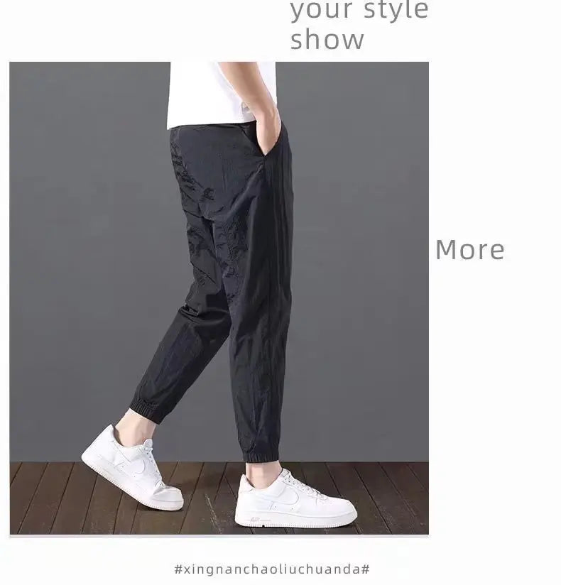 Summer New Fashion Trendloose Large Size Thin Ice Silk Breathable Korean Sports Casual Nine Point Pants 90s Vintage Clothes